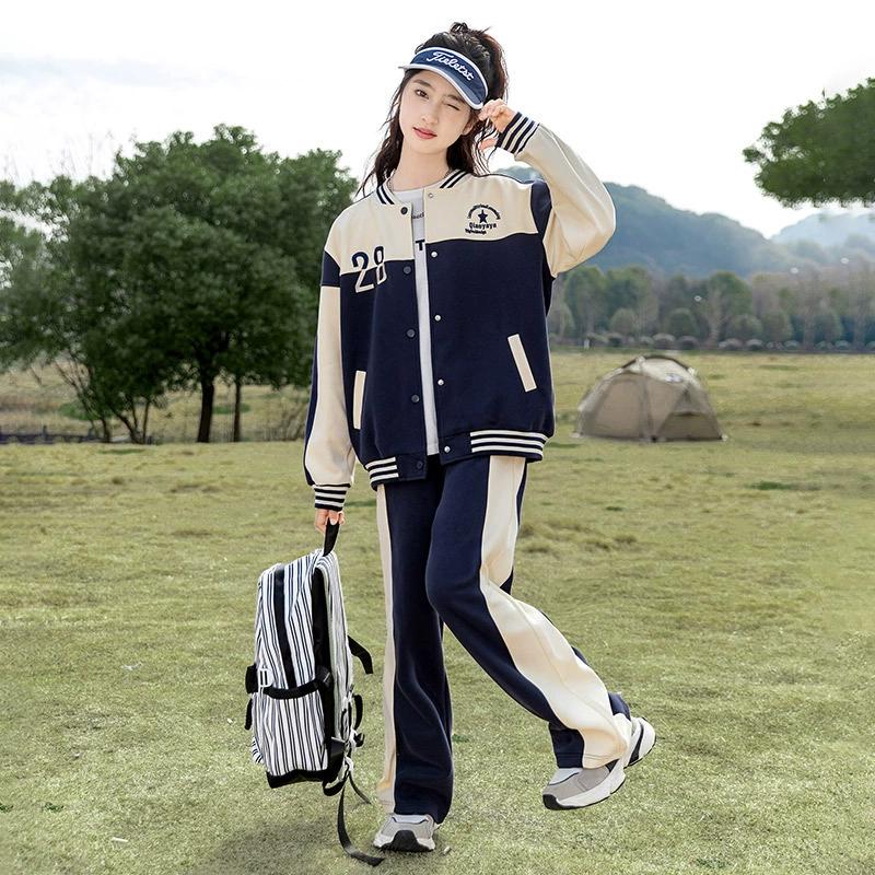 

Весенние костюмы для девочек Детская бейсбольная форма Весенние и осенние спортивные костюмы для отдыха для девочек 150 темно-синий