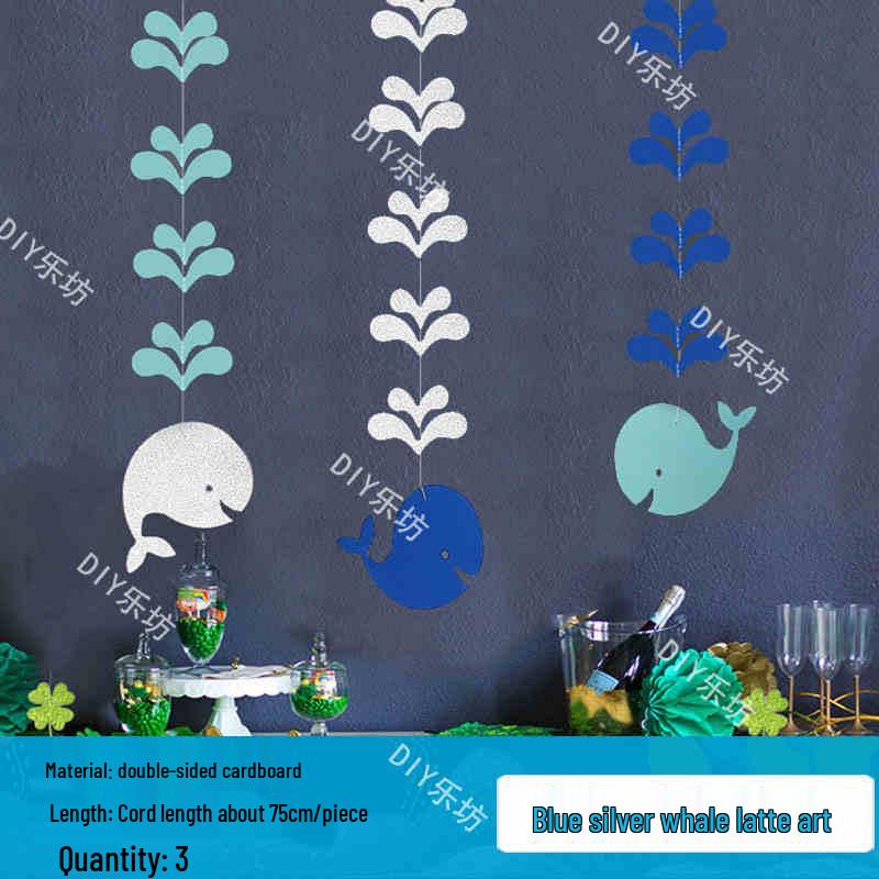 Blue Ocean Sky Tassel Ribbon Flag - Western Summer Theme Crepe Decoration