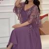 Spring Summer Women's A-line V-neck Embroidered Shawl Evening Gown Leisure Formal Dress