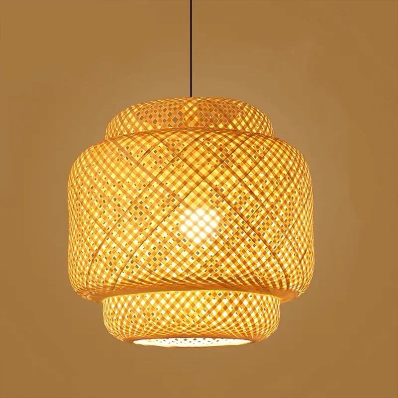 East Style Pendant Light Handmake Bamboo Hanging Lamp for Dining Living Room Chandelier Decor Restaurant Loft Luminaire Lighting
