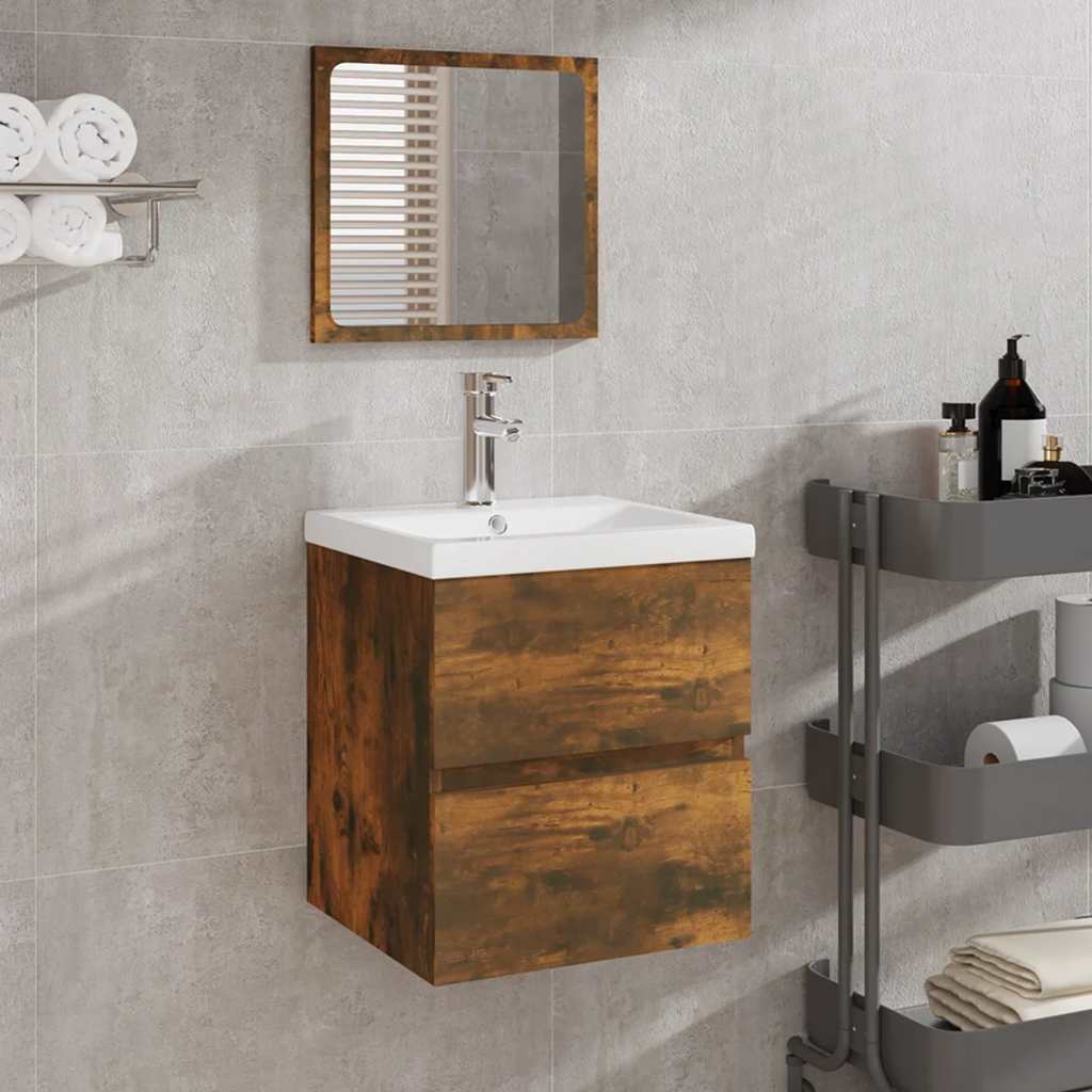 Bathroom Cabinet with Mirror Smoked Oak Wood Based Material