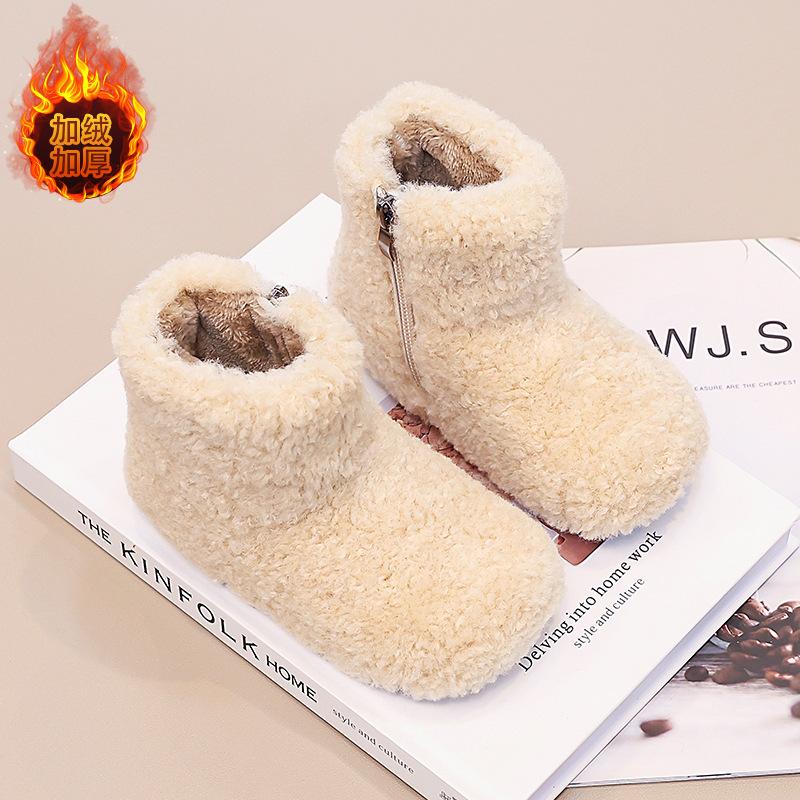 Korean version of girls fluffy boots 2025 winter warm children's snow boots niche cute velvet short boots baby cotton boots