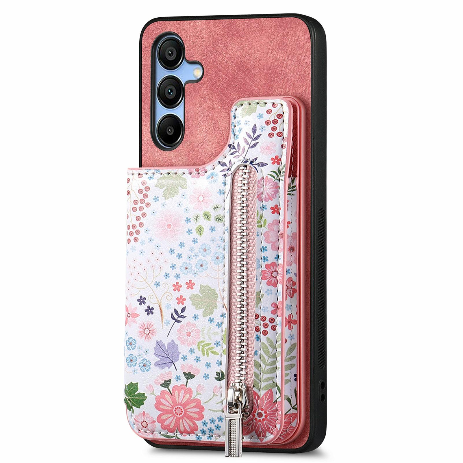 

D10 For Samsung Galaxy A16 5G/A16 4G Case Pattern Kickstand Wallet Leather+TPU Phone Cover RFID Blocking Pink