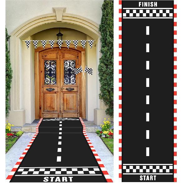10 Feet Long Racetrack Floor Running Racer Party Decoration Mat Fold Race Tracks Decor Running Mat Drag Car Racer Party Supplies For Road Racing Car