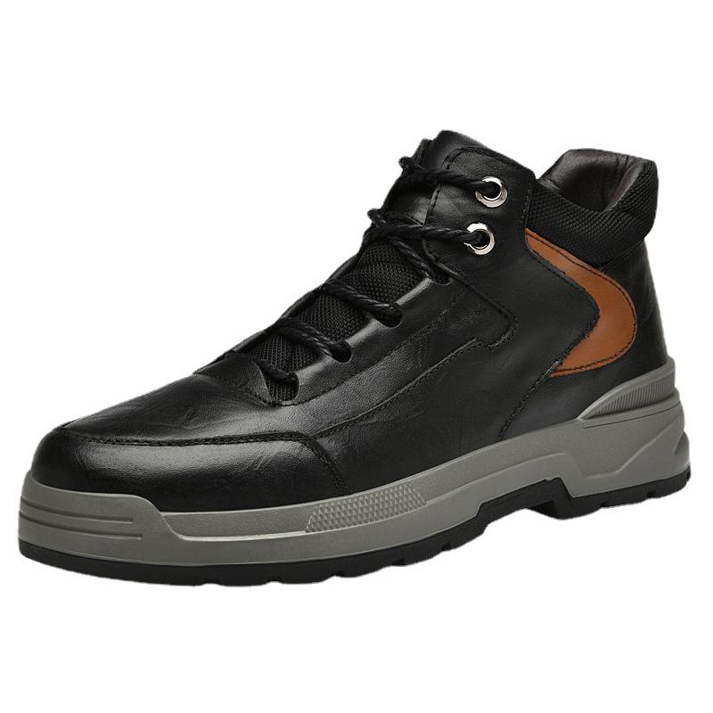 Men's Oversized Casual Leather Shoes - Autumn/Winter, Thick Cotton, Youth Hiking and Outdoor Workwear Shoes