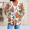 Women Plus Size Zip Up Hoodie Long Sleeve Drawstring Hood Pockets Christmas Hedgehog Print White