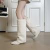 Long tube boots for women in the autumn and winter of 2026  with added fleece and warm snow cotton boots at the heel