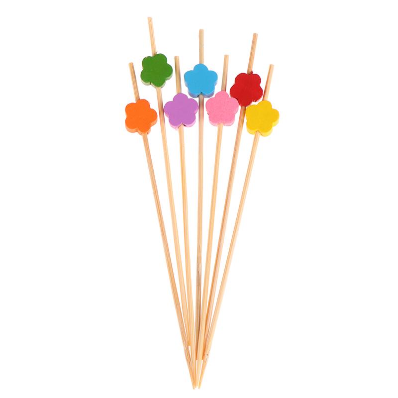 100Pcs Cute Plum Bamboo Skewers Food Cocktail Picks Buffet Fruit Cupcake Fork Sticks Party Table Decor Supplies