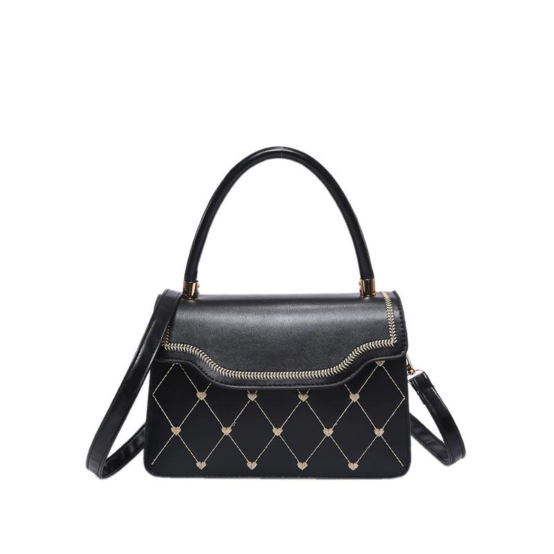 

2024 летняя новая модная универсальная сумка с косой петлей, трендовая иностранная фактурная сумка на плечо с вышивкой ромбами и нитками, маленькая квадратная сумка чёрный