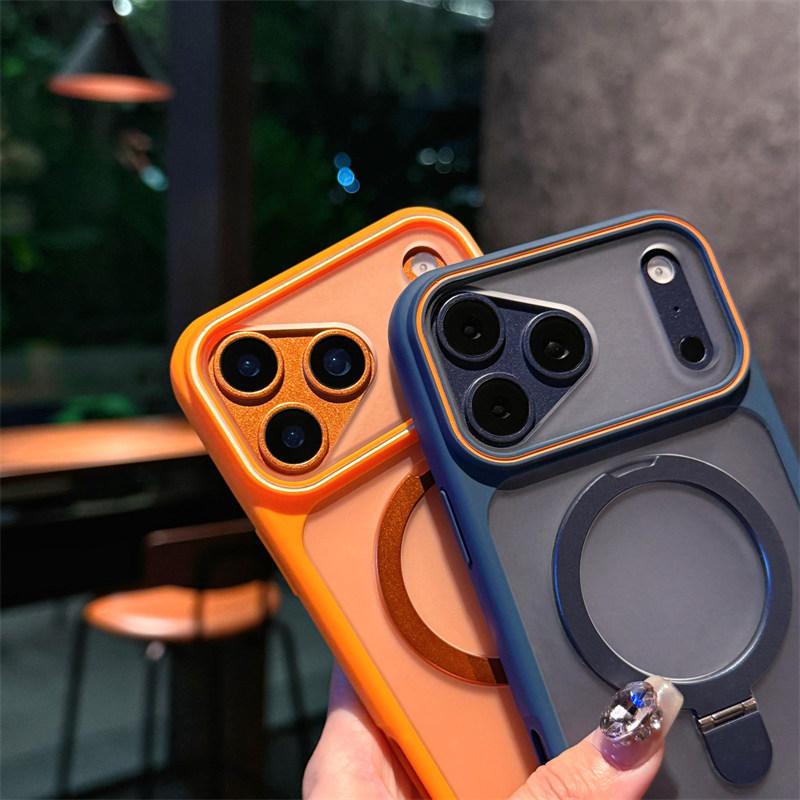 Ring Bracket Holder Matte Magnetic For Magsafe Frosted Phone Case For iPhone 17 Air 16 15 14 Plus 13 12 11 Pro Max Soft Bumper Cover