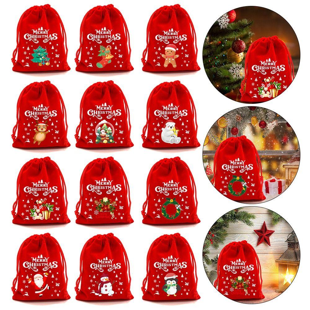 5/10pcs Drawstring Pouch Christmas Velvet Bags Jewelry Packaging Storage Bag  For Christmas