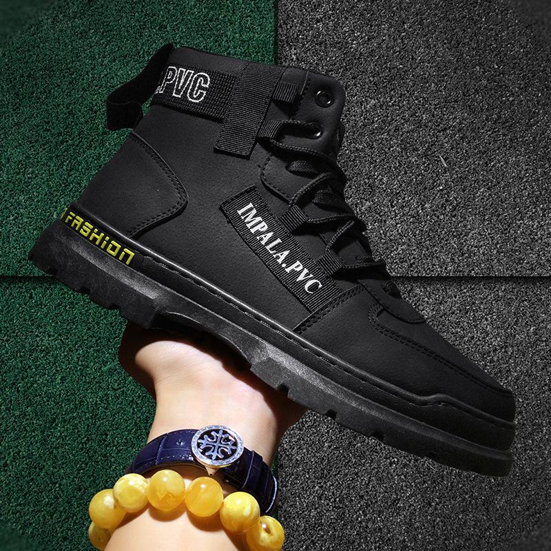 Martin boots men's high-top leather boots 2024 autumn and winter casual tooling shoes men's trendy shoes British style new men's shoes velvet