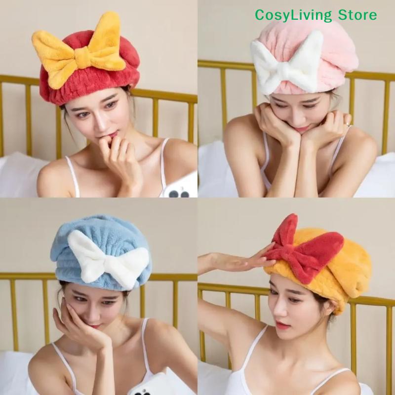 Microfiber Drying Hair Caps With Cute Butterfly Bow Quick Dry Hair Towel Turban Hat Bathing Soft Hair Towel Wrap