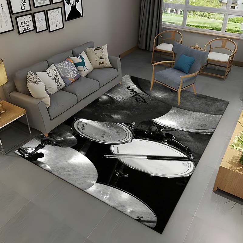 3D Drum Kit Music Instruments Area Rug Large,Carpet Rug for Living Room Bedroom Sofa Doormat Decor,Kid Play Non-slip Floor Mat