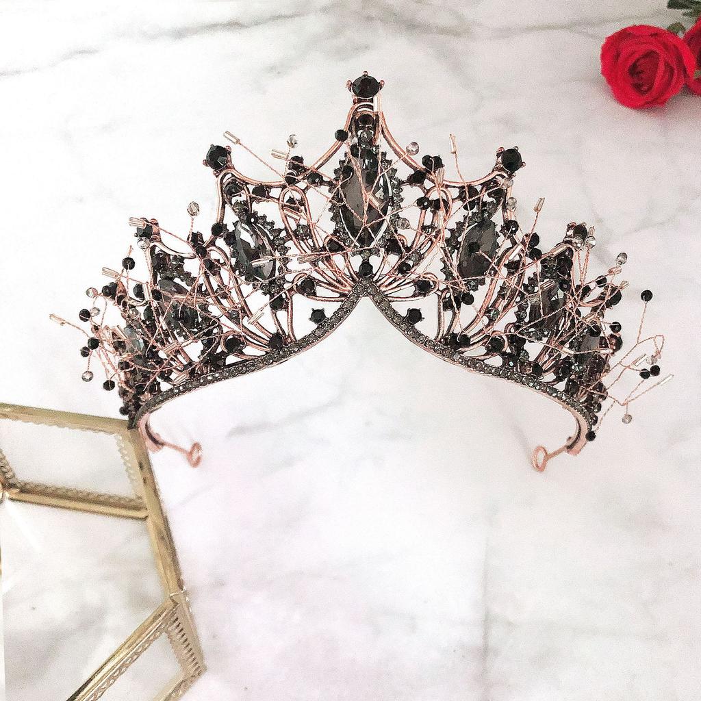 Brautkrone Barock Neu Retro Schwarz Tiara Hochzeitskleid Hochzeit Haarschmuck Geburtstag Königin Krone Erwachsene