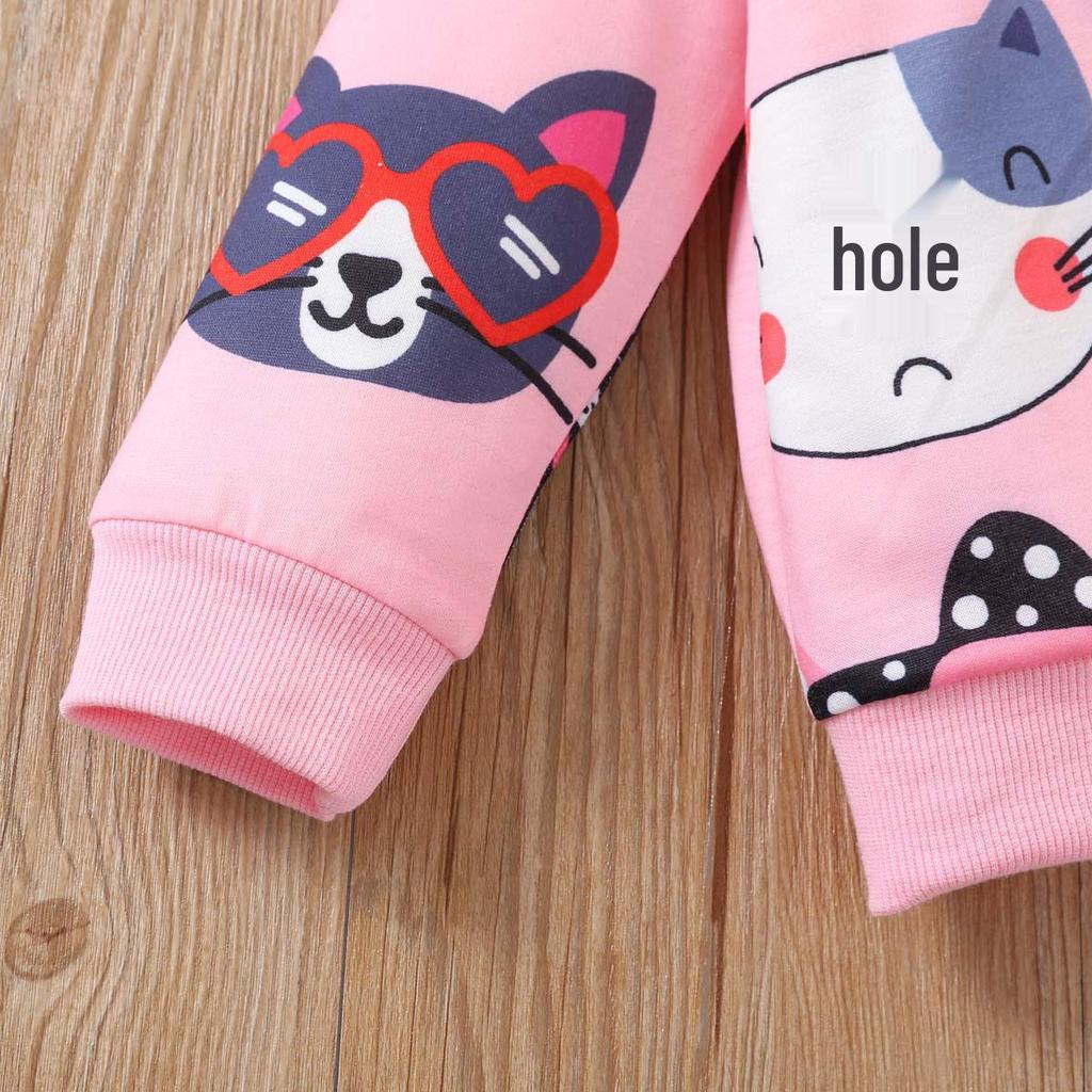 Girls' Cat Hooded Pullover and Pants Set - Spring/Autumn Fashion Two-Piece Outfit