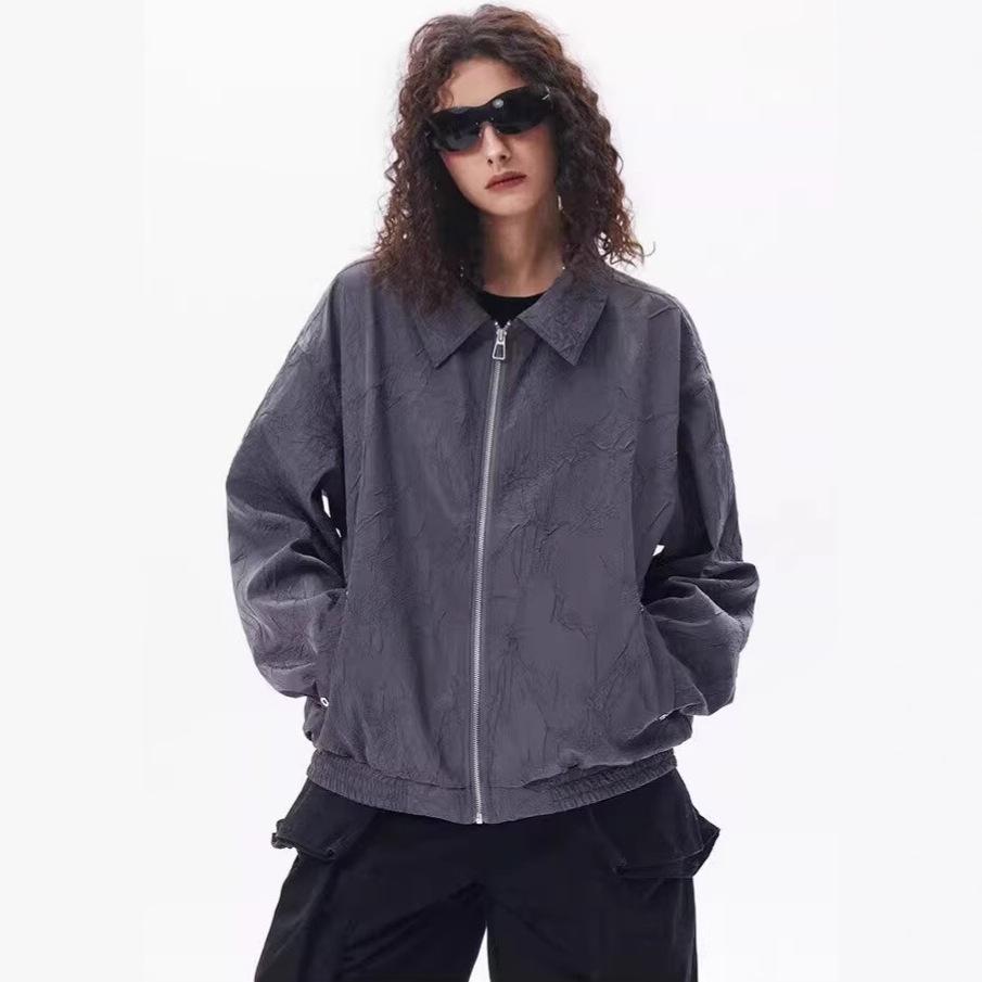 

Women s Punk Pleated Zipper Lapel Jacket - Loose Casual Versatile Coat for Spring and Autumn XL чорний