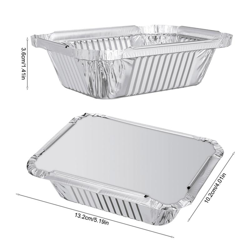 25pcs Rectangular Tinfoil Tray With Lid BBQ Special Bowl Takeaway Baking Disposable Aluminum Foil Packaging Box Kitchen Tools