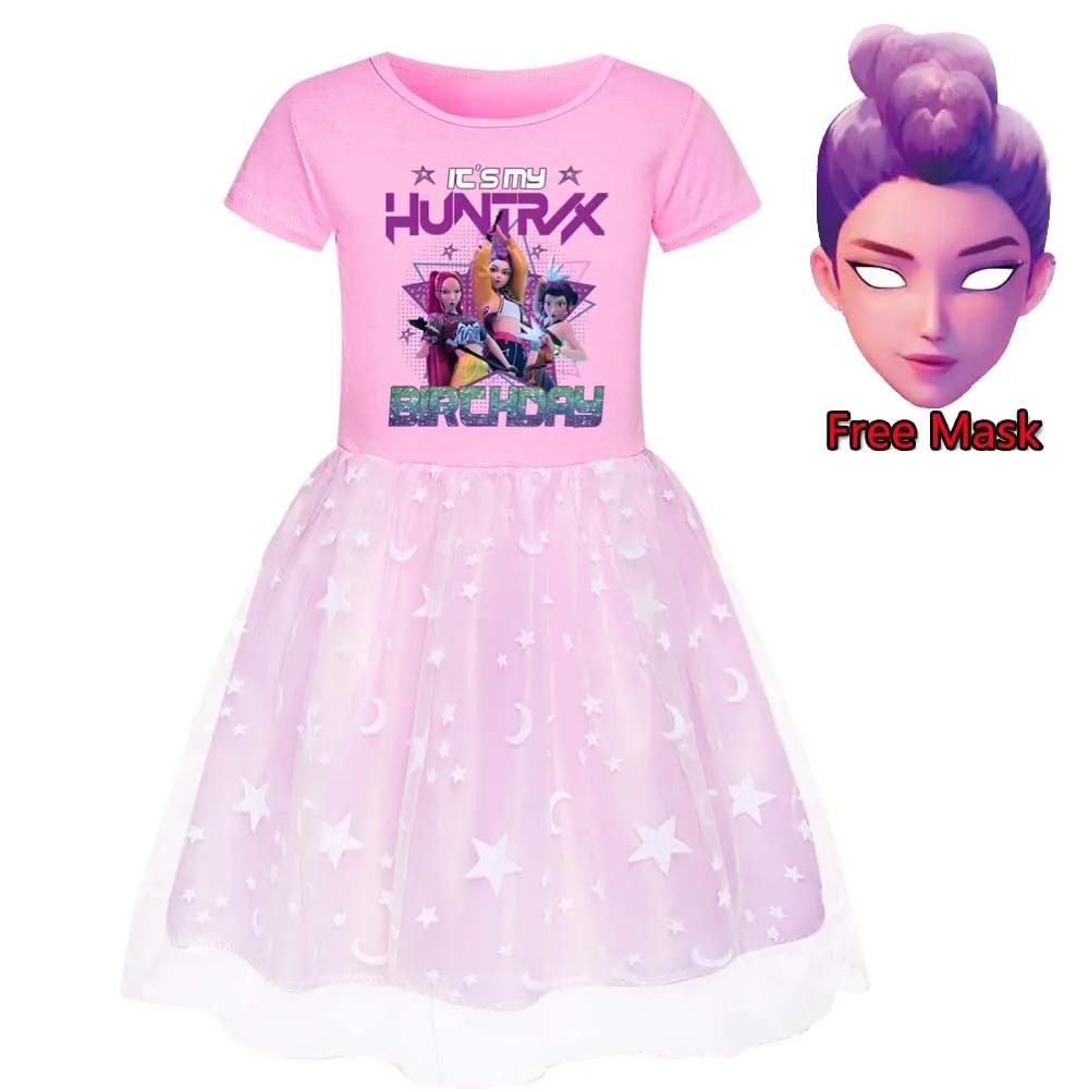 Robes Dessin Animé Kpop Chasseurs de Démons pour Bébés Filles Enfants Rumi Mira Zoey Vêtements Imprimés Costume Cosplay Robe Décontractée Fille Masque Gratuit