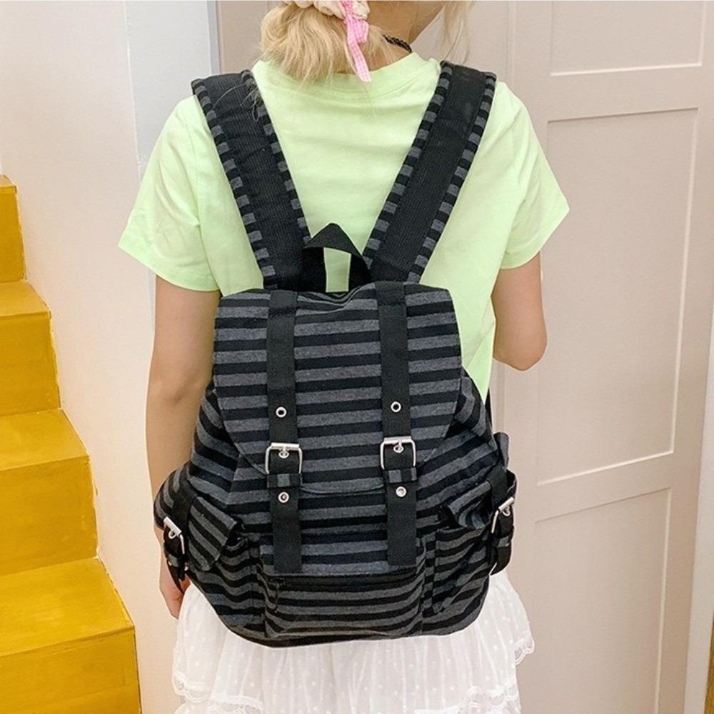 Y2K Students Schoolbag Korean Style Hiking Camping Bag Retro Striped Backpack Girl