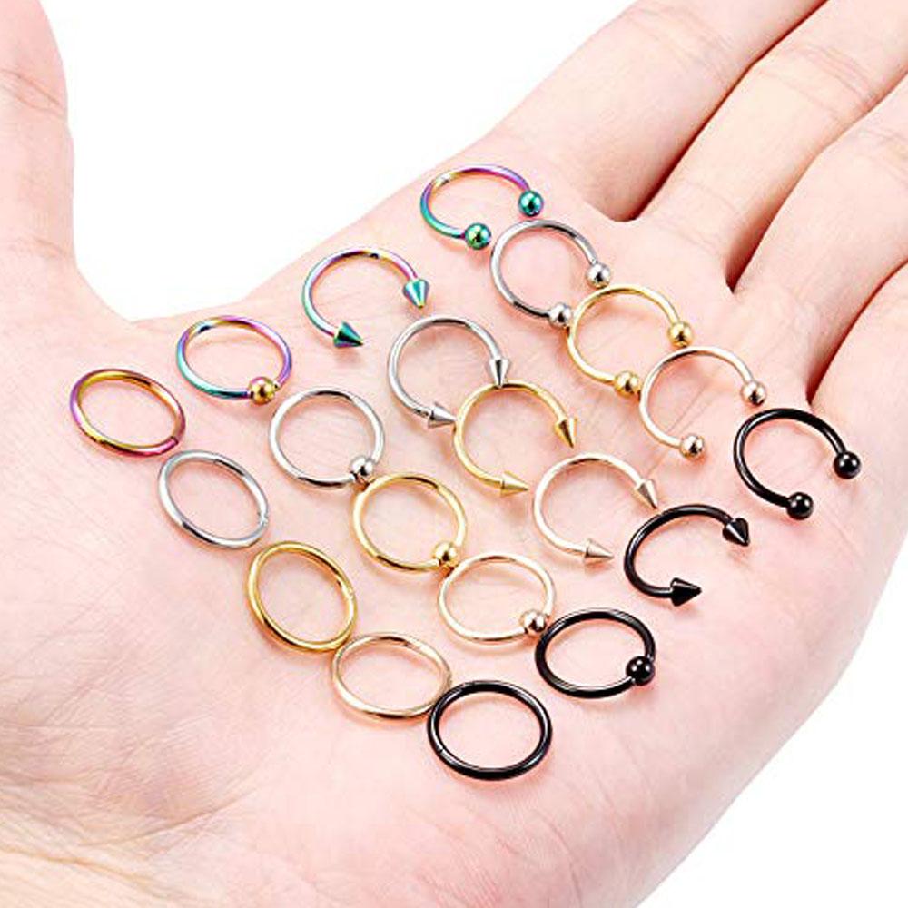 WKOUD 16G Surgical Steel Septum Piercing Nose Hoop Clicker Ring Lip Labret Conch Helix Cartilage Daith Earring Hoop Jewelry