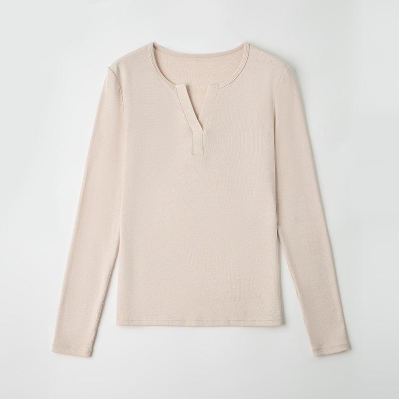 Semi-open neck Tencel wool long-sleeved shirt women's autumn slim-fit bottoming shirt casual slim top slim design