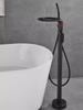 Tuqiu Black Bathtub Faucet Set Floor Decked Brass Waterfall Bathtub Mixer Morden Style Bathroom Taps
