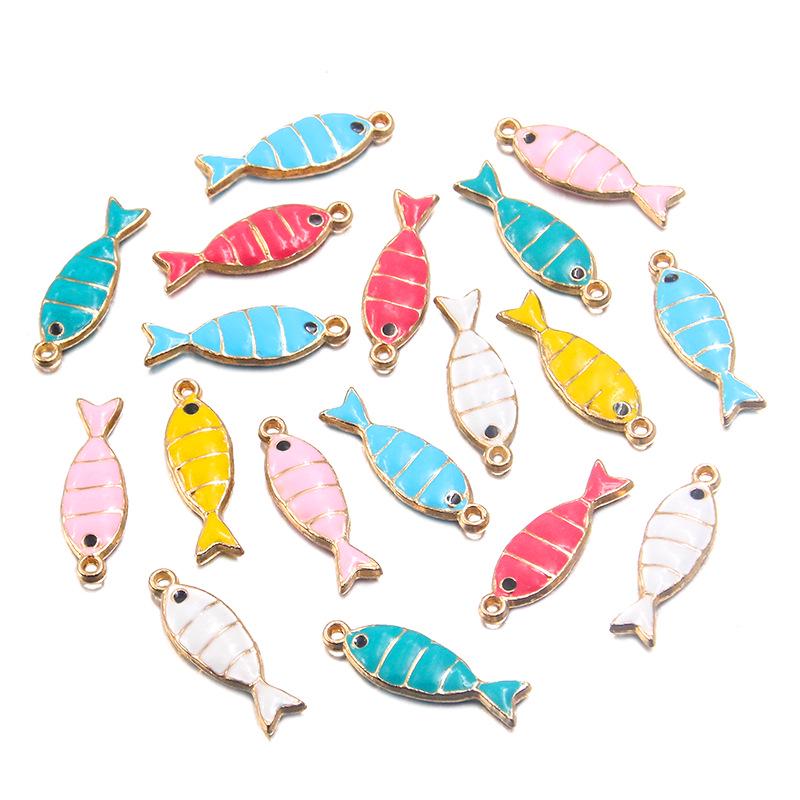 Colorful Enamel Fish Pendant DIY Metal Frame Ocean Charm