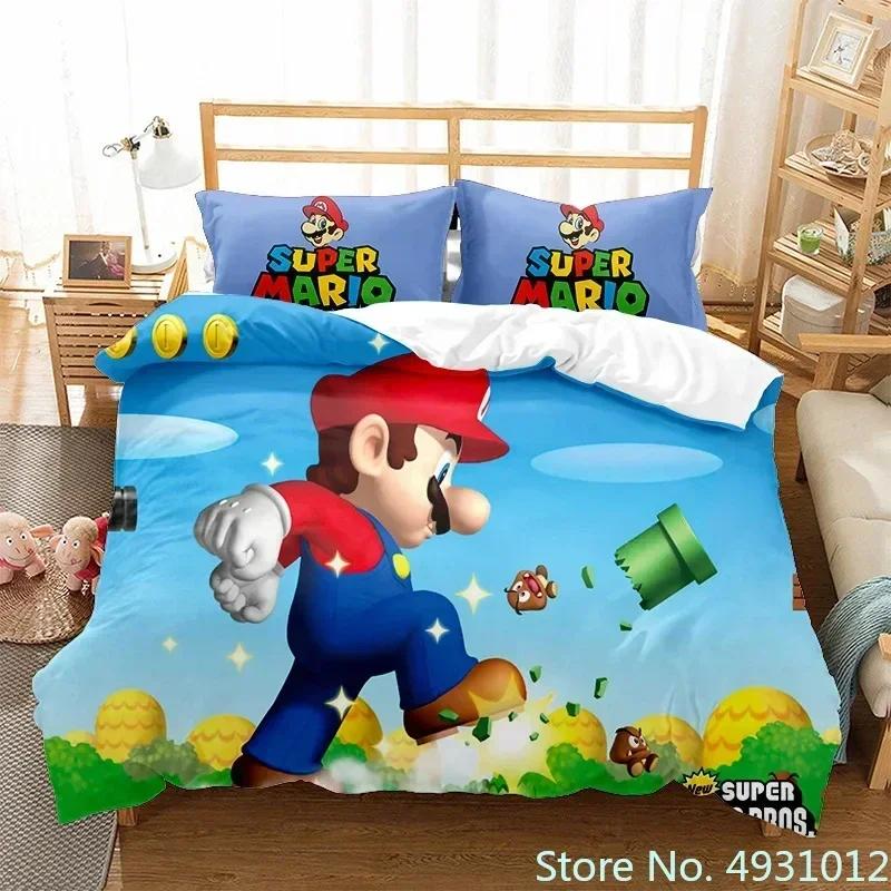 

Дитячий постільний комплект Super Mario з мультяшним принтом, ковдра, підковдра, наволочка, постільна білизна, набір для ліжка, спальні AU Single(140*210cm)3pcs