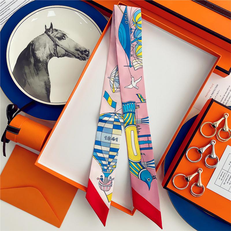 Cachecol de Seda 100% de Alta Qualidade Marca de Luxo Mulheres Faixa de Cabeça Faixa de Cabelo Foulard Gravata Lenço de Pescoço Cachecóis Skinny Acessórios