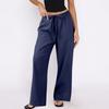 Women's Cotton And Linen Casual Summer Straight Wide Leg Loose Drawstring Elastic Waistband Pocket Trousers