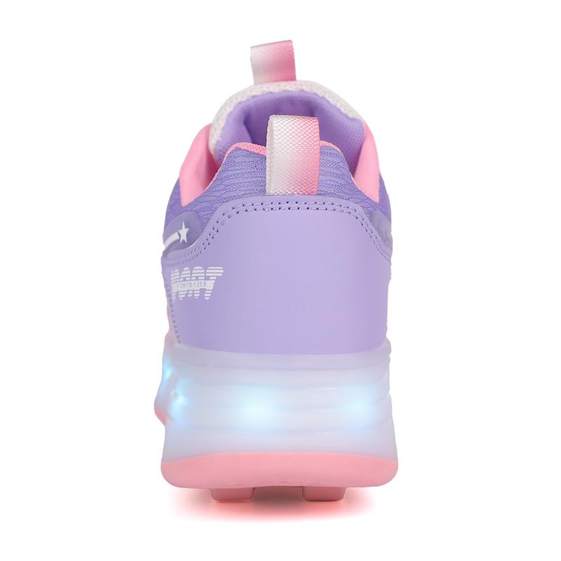 29-40 Lśniące Trampki Dziecięce Buty z Oświetleniem LED Dzieci Chłopcy Dziewczynki Ładowanie USB Świecące Kółka Buty do Parkouru Rolki