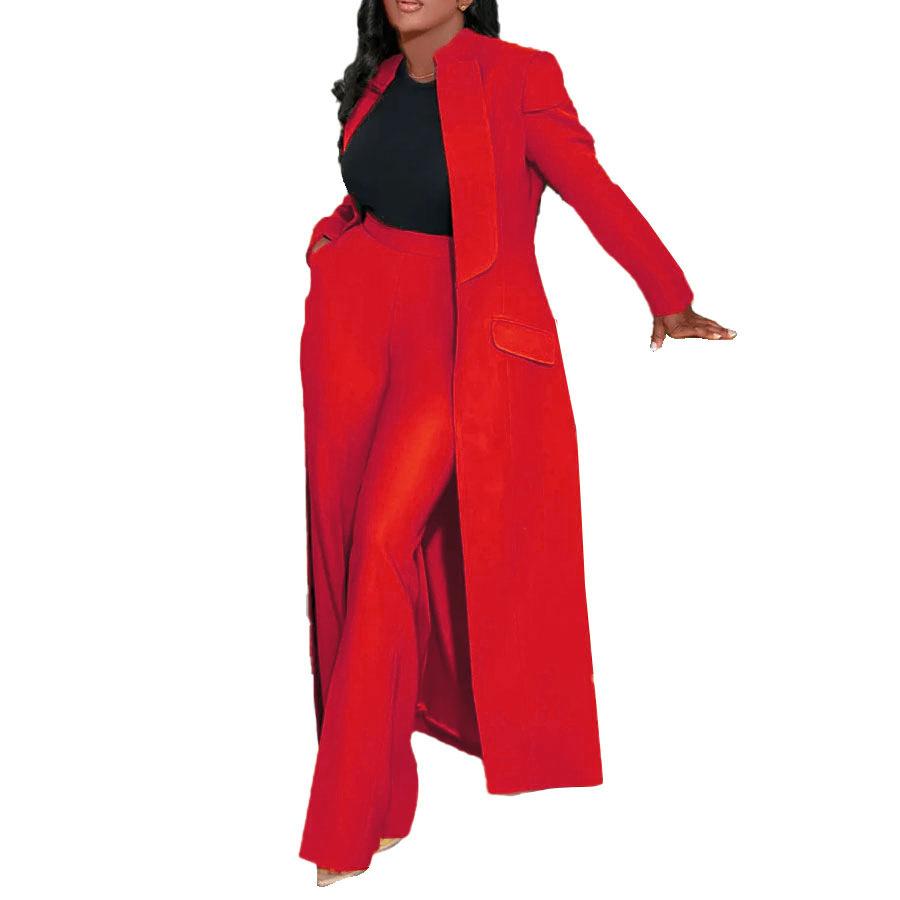 Long Coat and Wide Leg Pants 2 Piece Set In Multiple Colors