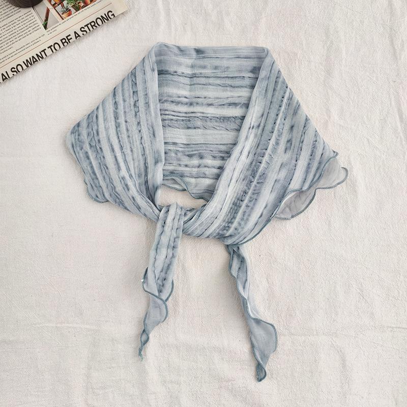 Baumwolle und Leinen Weicher Batikgestreifter Diamantförmiger Schal für Damen im Sommer, Dünner und farbenfroher Nackenschutzschal Stirnband