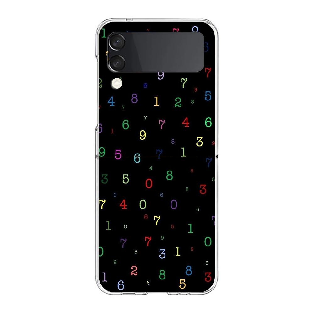 Phone Cover For Samsung Galaxy Z Flip 7 6 5 4 Case Transparent For Samsung Z Flip 3 Hard PC Foldable Shell Number Pattern Capas