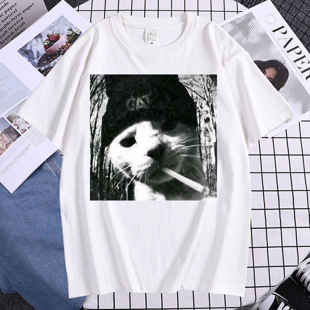 

Funny smoking Cat meme t - shirt mode féminine kawaii Vintage t - shirt à motif en coton Casual t - shirt à manches courtes S