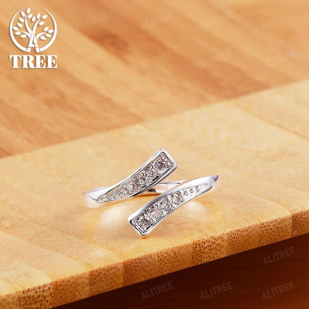Hot 100% 925 Sterling Silver Crystal Ring For Women Adjustable Size Fashion Party Engagement Wedding Luxury Jewelry Holiday Gift