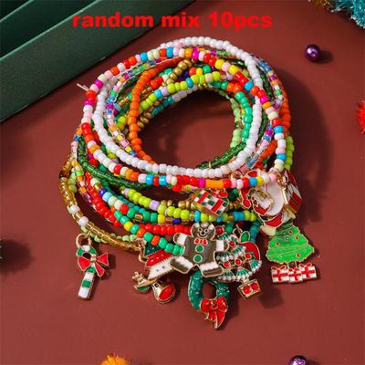 10 Stück/Set Zufällige Mischung Armbänder Mode Handgefertigt Perlen Weihnachten Anhänger Armbänder für Frauen Mädchen Party Feiertag Schmuck Geschenke