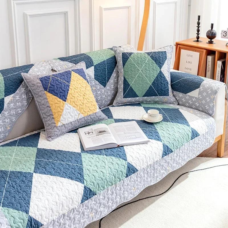 Nordic Cotton Sofa Cover Four Season Fabric Anti Slip Leather Sofe Cushion Simple Summer Couch Cover Backrest Dust Cover Towel