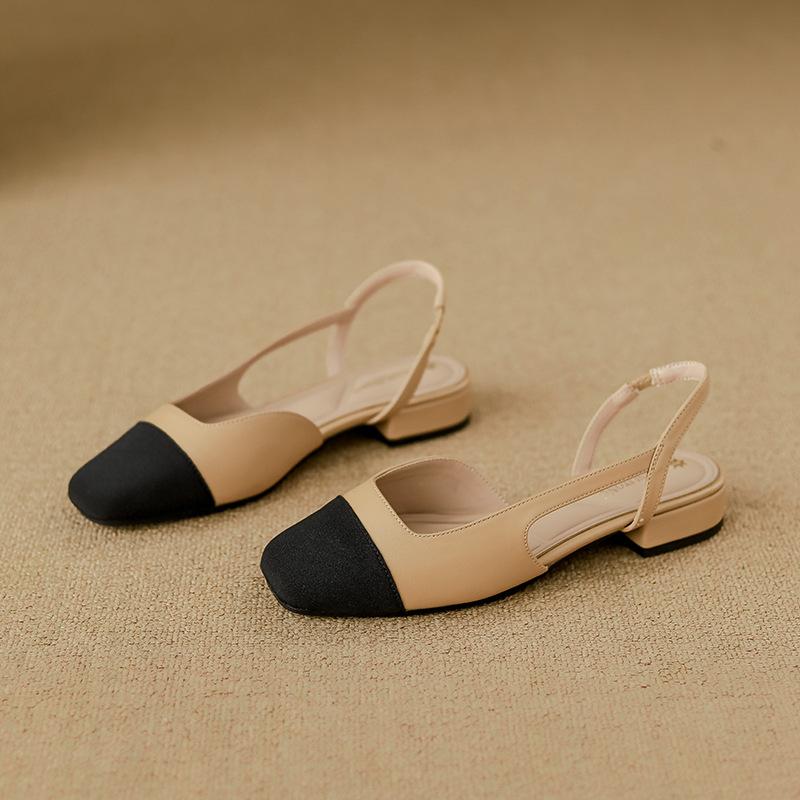 2025 spring new French style not tired feet single shoes small fragrant style color matching bag head sandals women's silver shoes women's versatile