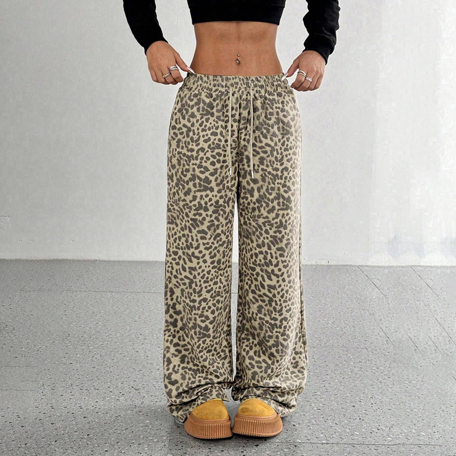 Женские брюки с леопардовым принтом, высокая талия, широкий крой, повседневные брюки прямого кроя XXL