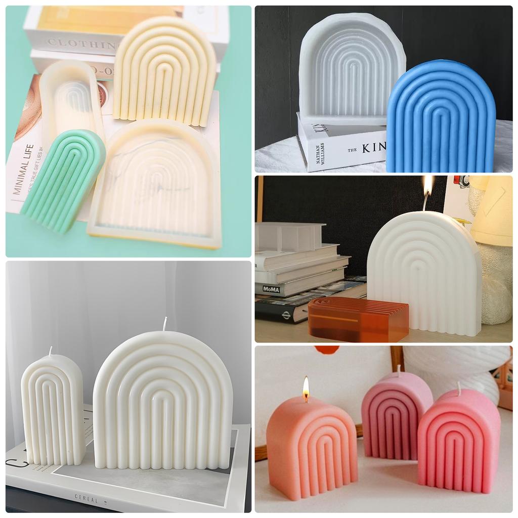 2Pcs Geometric Arch Candle Molds Reusable U-Shaped Silicone Mold Domed Candle Silicone Mold DIY Casting Epoxy Mold for Candle