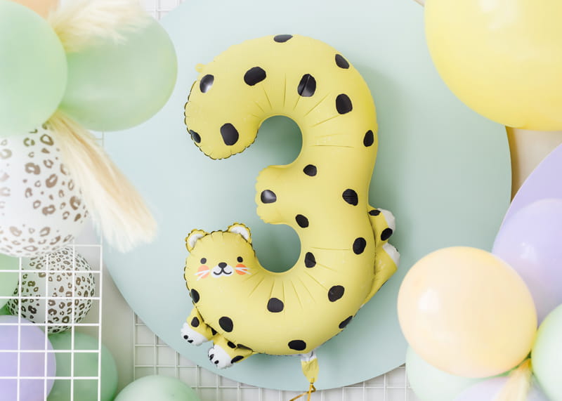 Partydeco Balon Foliowy Cyfra 3 Gepard 68X98 Cm Mix