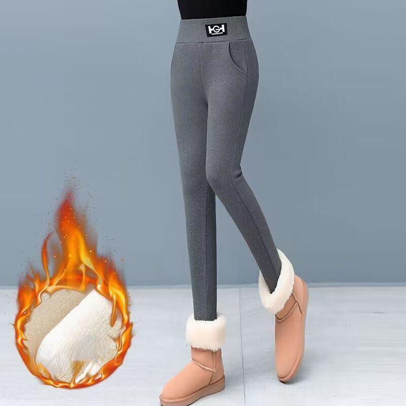 

Леггинсы из флиса ягненка, женская одежда, новинка 2023, зимние утолщенные флисовые термобрюки, хлопковые брюки, колготки 3XL серый