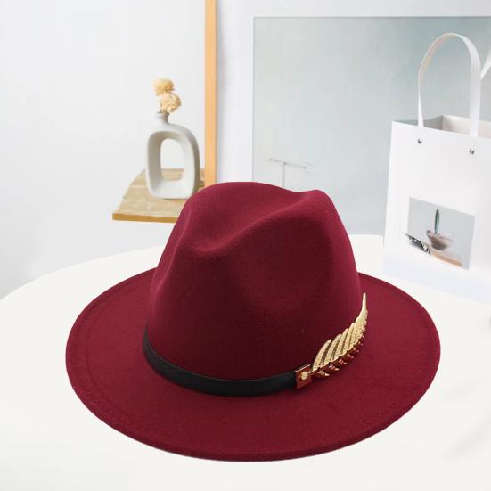 Jazz Hat Unisex Comfortable Breathable Big Brim Leaf Belt Decor Decorative Gentlemen British Style Royal Derby Hat Headwear