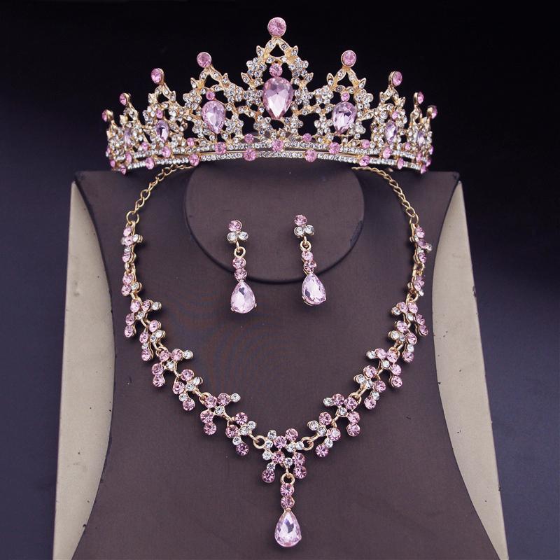 Water Drop Crystal Bridal Jewelry Sets Women Bride Tiara Crowns Earring Necklace Set Princess Wedding Dress Jewelry Accessories
