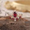 Attractive Gold Color Inlaid with White Red Stone Round Rings Set Gorgeous Party Engagement Wedding Rings for Women Jewelry