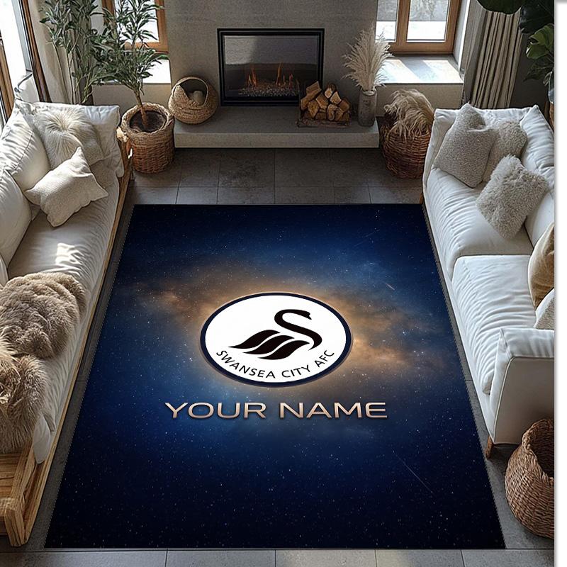 Swansea City FC Printed Crystal Velvet Rug Non‑Slip Crystal Velvet Carpet For Sofa Bedroom Indoor Home Decoration