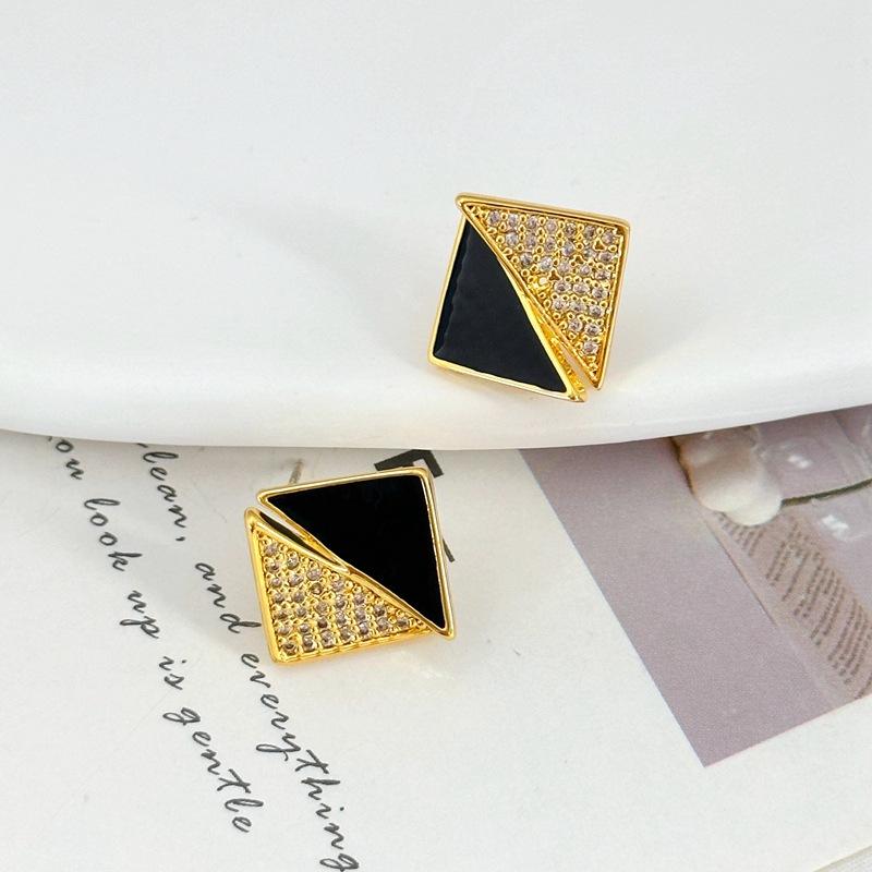 Summer Design Earrings Geometric To Triangular Zircon Micro-Inlaid Stud Earrings