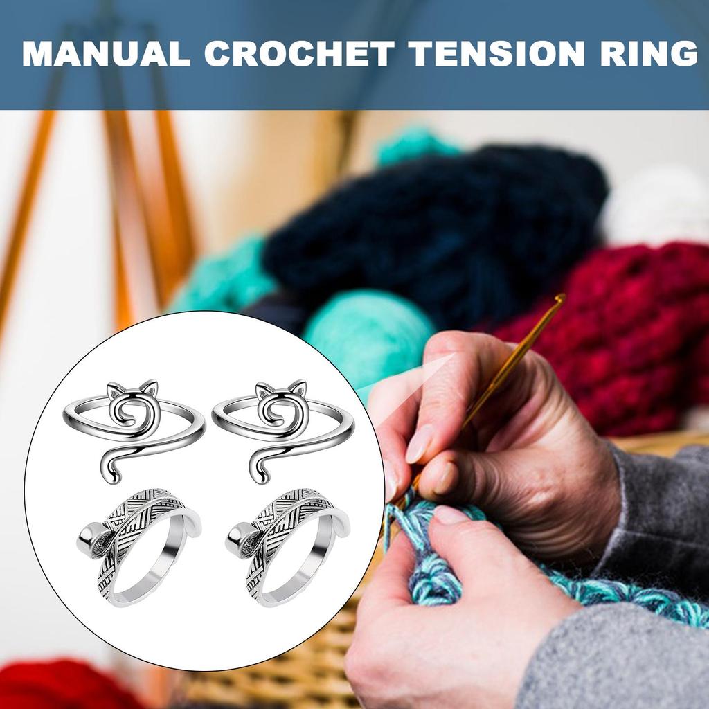 Cat Crochet Tension Ring 4/8cs/set Cat Knitting Tension Rings Adjustable Ring Knitting Crocheting Jewelry Ring with Yarn